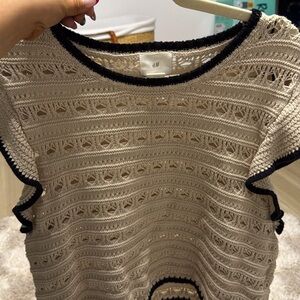 H&M Tan Crochet Top with Black Edging